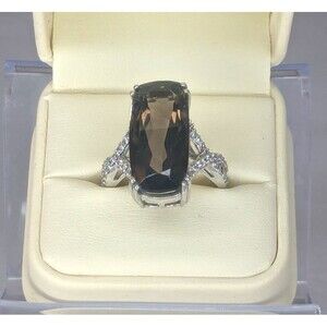 Smoky Quartz & Zircon Ring - Sterling Silver, Brown, Size 11